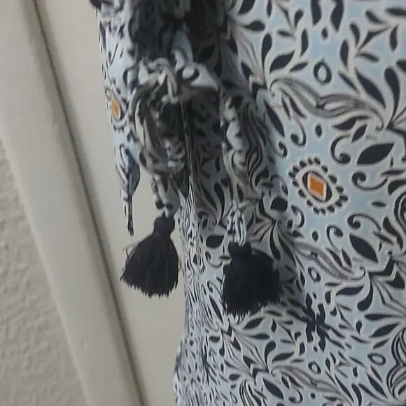 LOFT Ann Taylor Blue/Orange Long Sleeve Crewneck Shift Dress XS Boho Classic - Picture 4 of 10